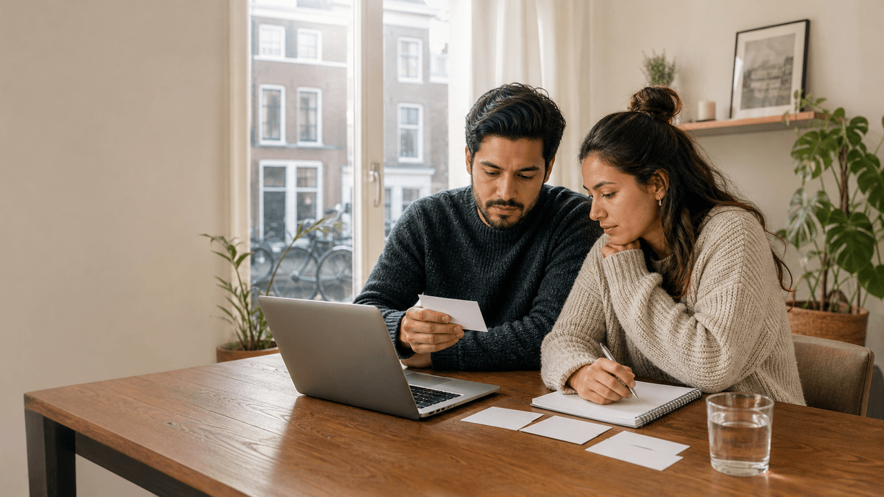 Pareja estudiando para el examen de integración