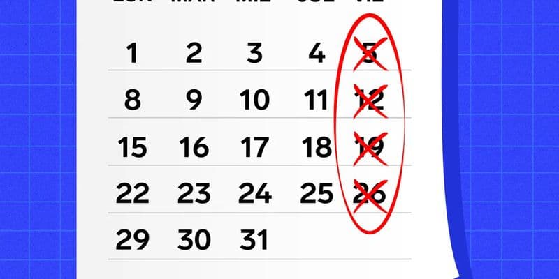 Calendario de semana laboral con 4 días