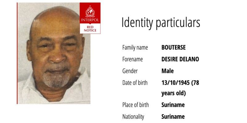 La Interpol emite notificación roja para Desi Bouterse