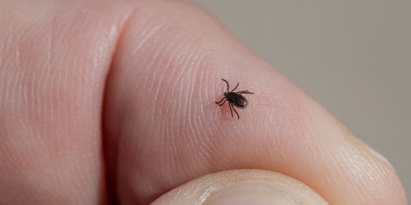 Garrapata en un dedo de una persona