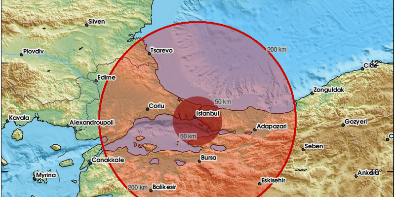 Mapa con las áreas afectadas por el terremoto magnitud 6.2 en Estambul