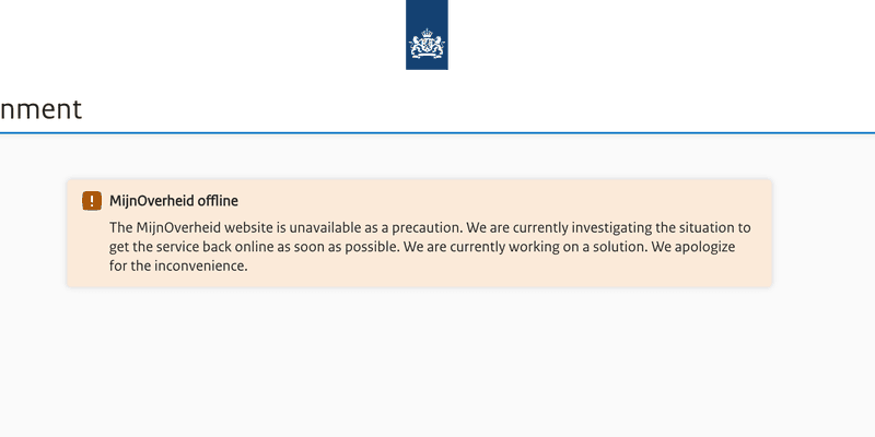 Página web MijnOverheid fuera de servicio